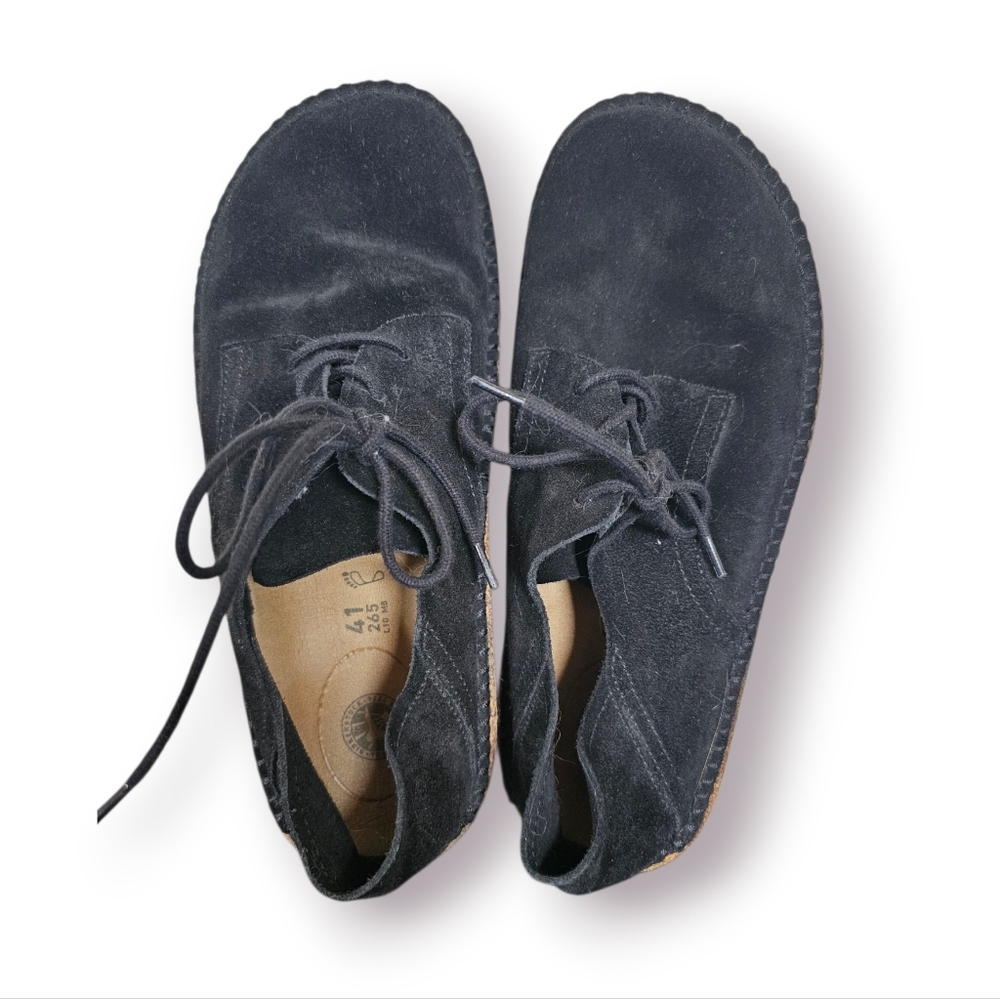 Birkenstock Gary Black Suede Lace-Up Chunky Stich Foot Friendly Shoes Sz W10 M 8